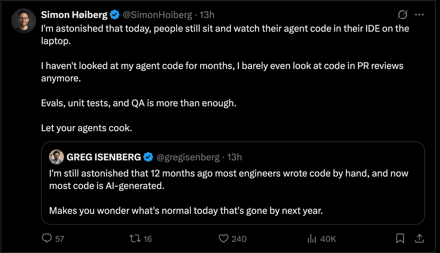 Greg Isenberg and Simon Høiberg on X, on how fast the default way of shipping software is changing